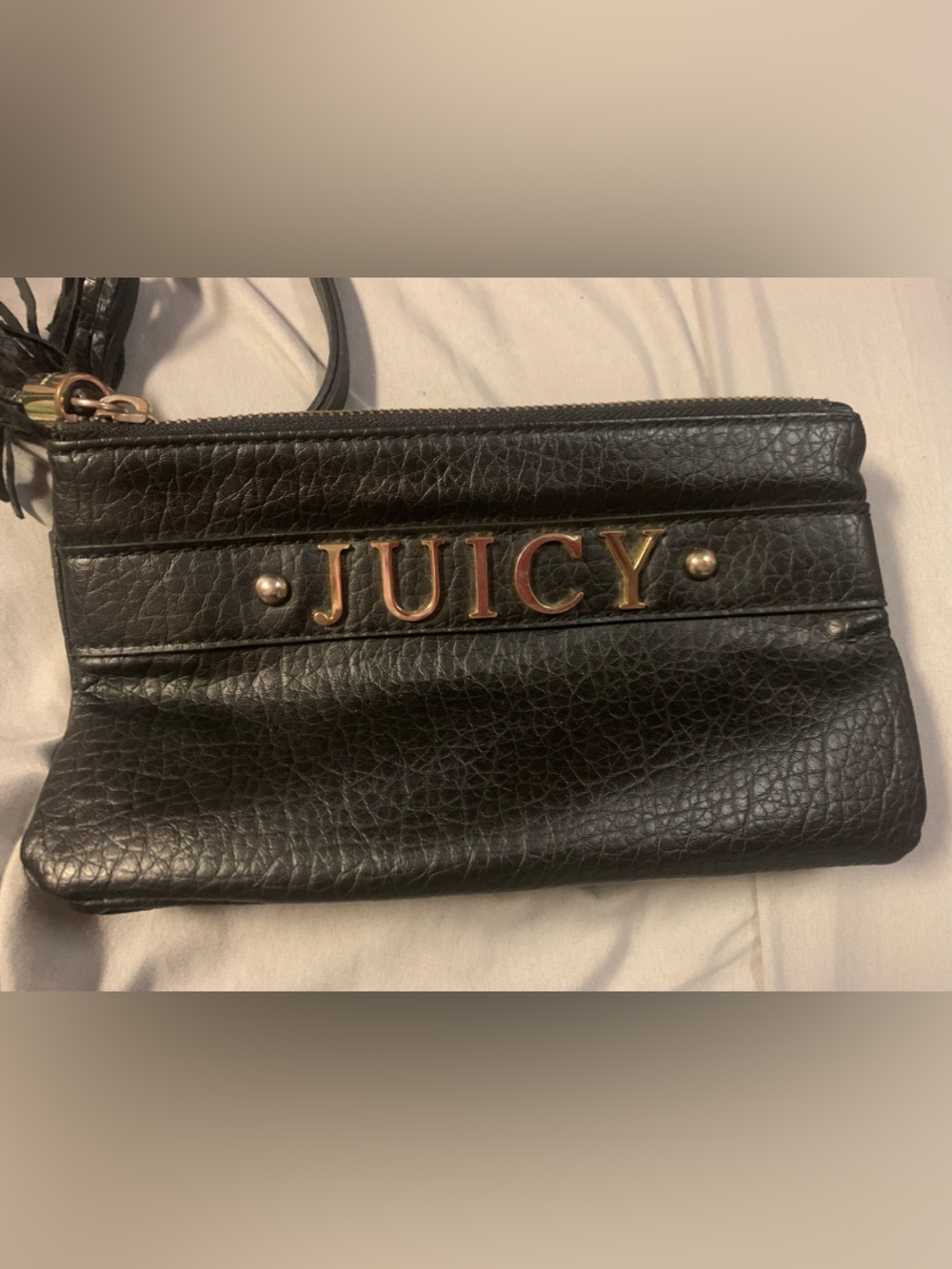 Juicy Couture Black Faux Leather Wristlet with Gold Logo